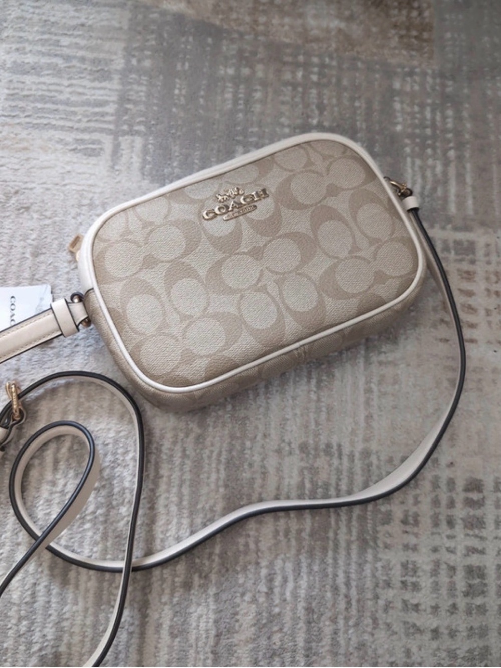 Coach Signature Small Crossbody in Light Beige with Cream Trim